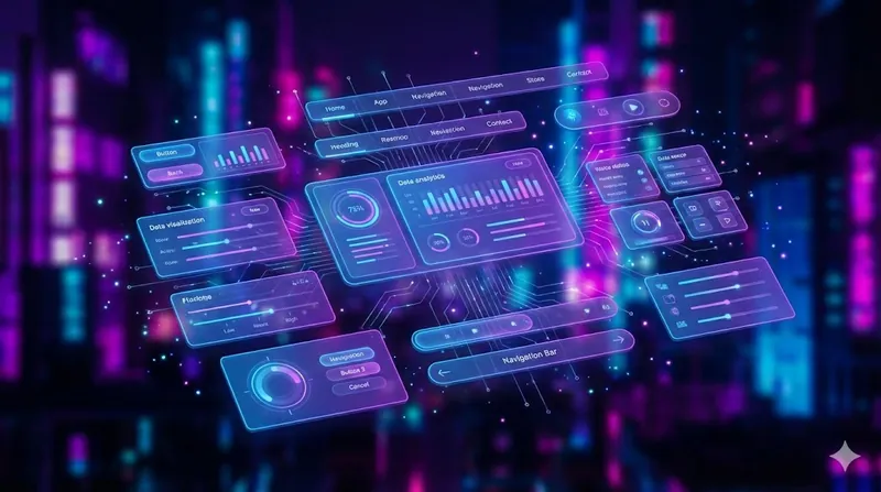 Illustration of neon-style interface components